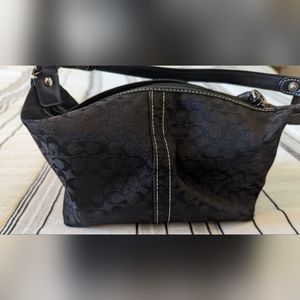 Coach black signature logo jacquard and leather mini bag pouch wristlet